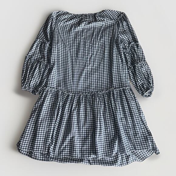 Max Studio Gingham Check Peasant Mini Dress Tunic Black White Size S - Picture 2 of 6